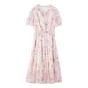 Xiangying Women's V-Neck Printed Chiffon Dress