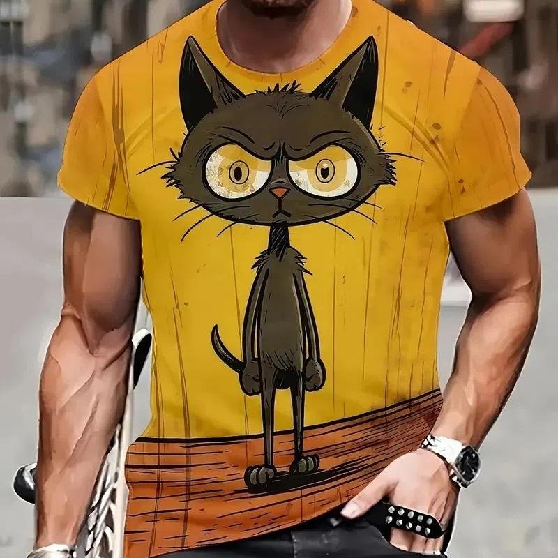 

Футболка с забавным рисунком кошки для мужчин, футболки с индивидуальным 3D-принтом в виде животных, летние свободные топы с короткими рукавами, повседневные футболки с круглым вырезом 6XL