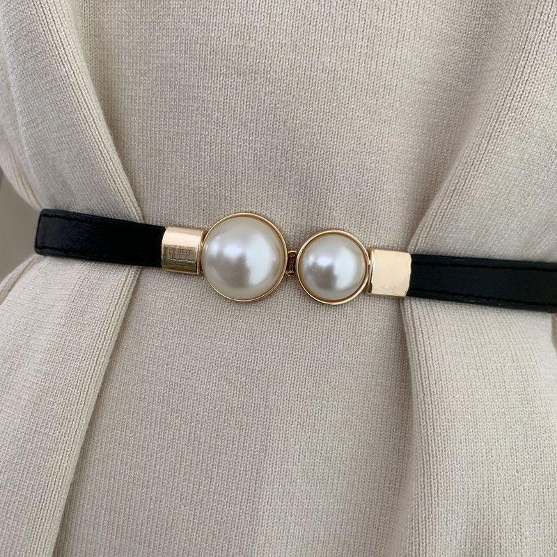 Pearl Belt Women's Elastic Thin Belt Women's Decoration with Skirt Fashionable and Simple Buckle Thin Belt
