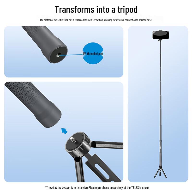 TELESIN 3-Meter Carbon Fiber Super Long Selfie Stick for Action Cameras