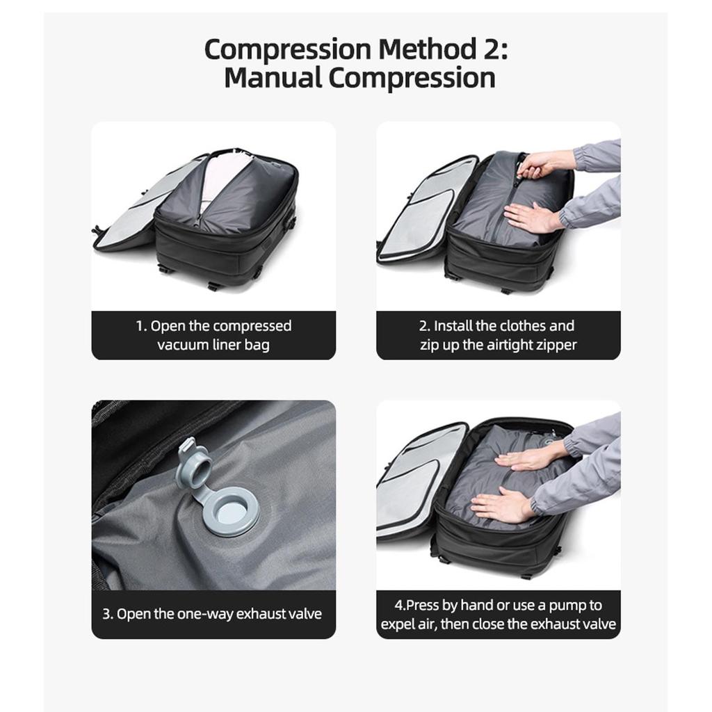 Denash 25L 30L 60L Vacuum Seal Travel Backpack, Lockable Carry-On Suitcase Luggage, Expandable Air Compression Vacuum System