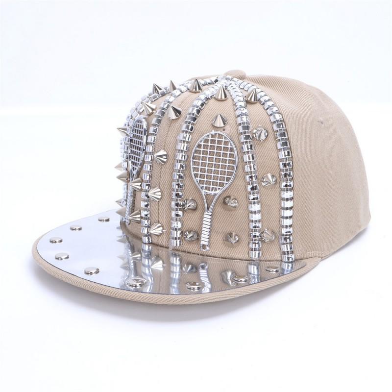 Unisex Hip Hop Baseball Cap With Rivets Chain Punk Design Flat Brim Streetwear Hat Men Women