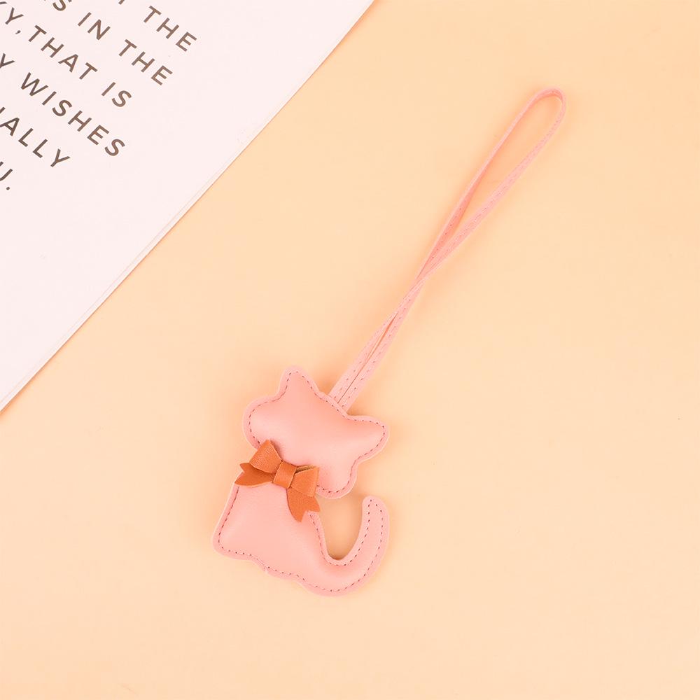 Retro European-American PU Leather Bow Kitten Bag Pendant Keychain розовый