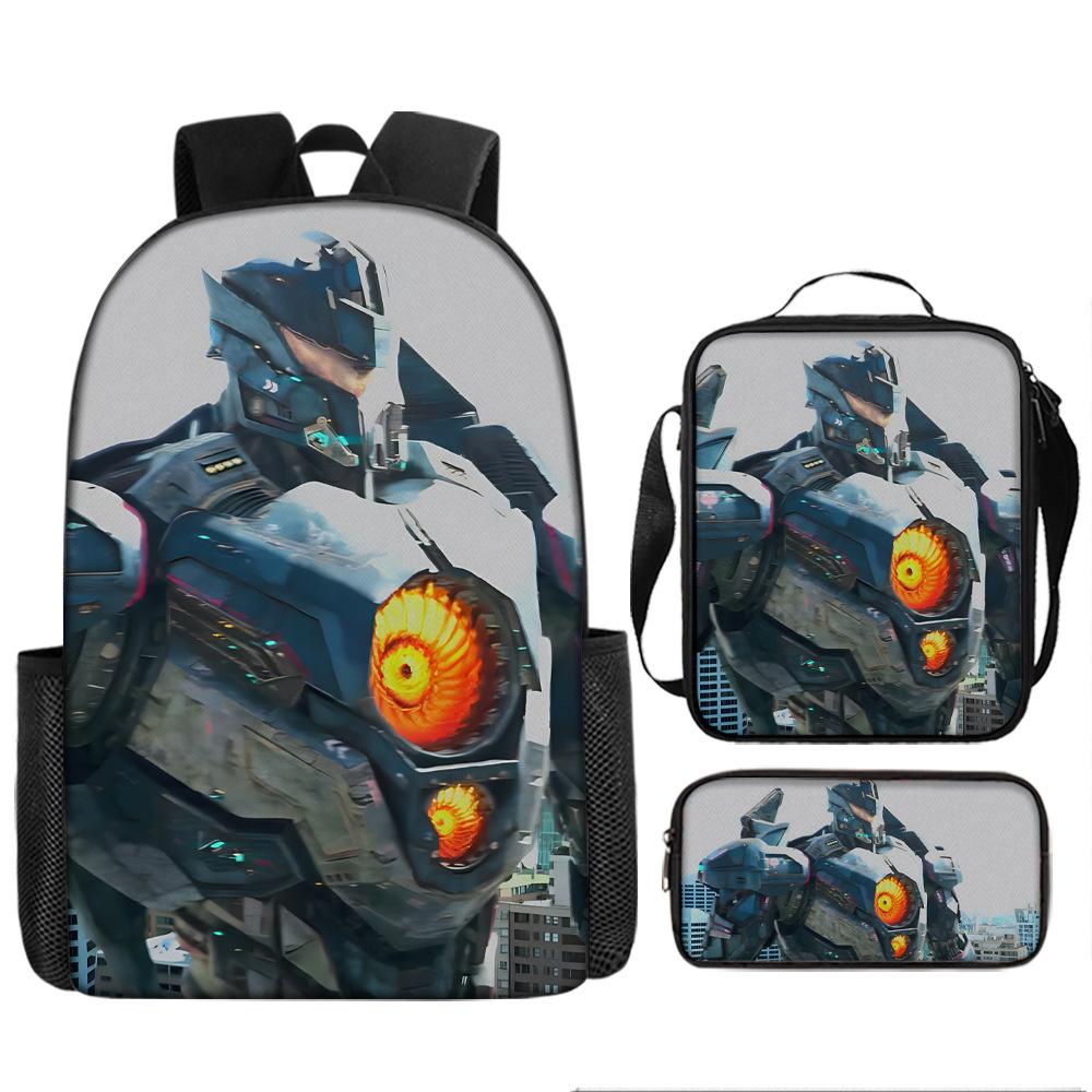 Pacific Rim schoolbag, primary and secondary school students, boys, mecha war, monster backpack, kindergarten burden reduction three-piece set