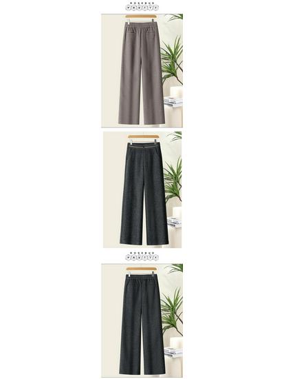 Woodpecker Women's High-End Woolen Wide-Leg Pants - Autumn/Winter Collection, High-Waist, Soft Straight-Leg, Casual Long Pants