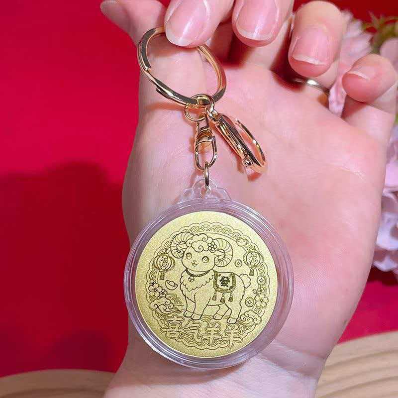 2027 Year of the Goat Gold Foil Lucky Pendant Fine Engraved Design Good Fortune Charm for Collectible Gift Jewelry