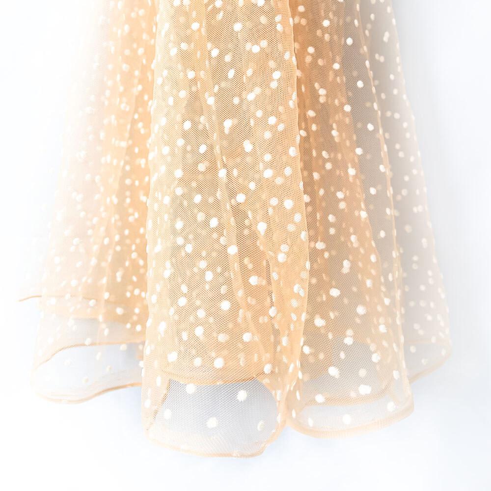 Flocked Polka Dot Tulle Fabric White & Khaki Polyester Stretch 155cm Width for Puff Skirt Clothes Sewing DIY Wedding Decoration