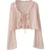 Elegante e Carino Cardigan Sottile con Laccetti e Pizzo, Top Sottile Traspirante con Maniche Lunghe in Chiffon e Volant per Donna, Mantellina Estiva