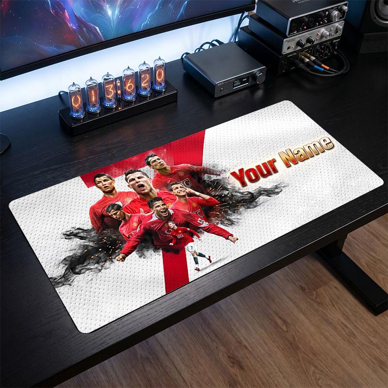 Tappetino Mouse Grande Personalizzato Cristiano Ronaldo, Stampa Testo Nome Personalizzato, Tappetino Scrivania Antiscivolo Logo Calcio Regalo Gaming