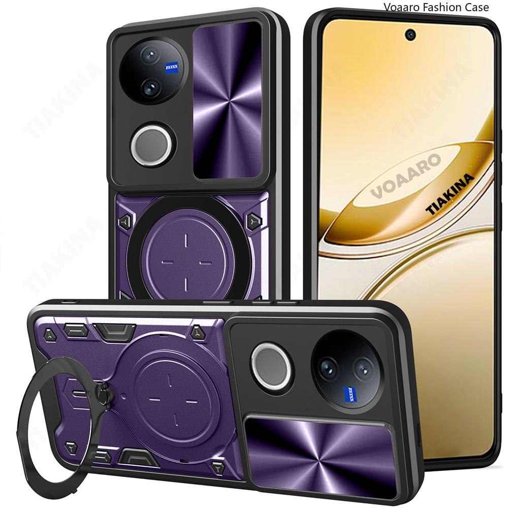 Slide Lens Push Window Armor Funda for Vivo V50 5G Global Case for Vivo V50 5G Global Case Magnetic Ring Stand Holder Cover