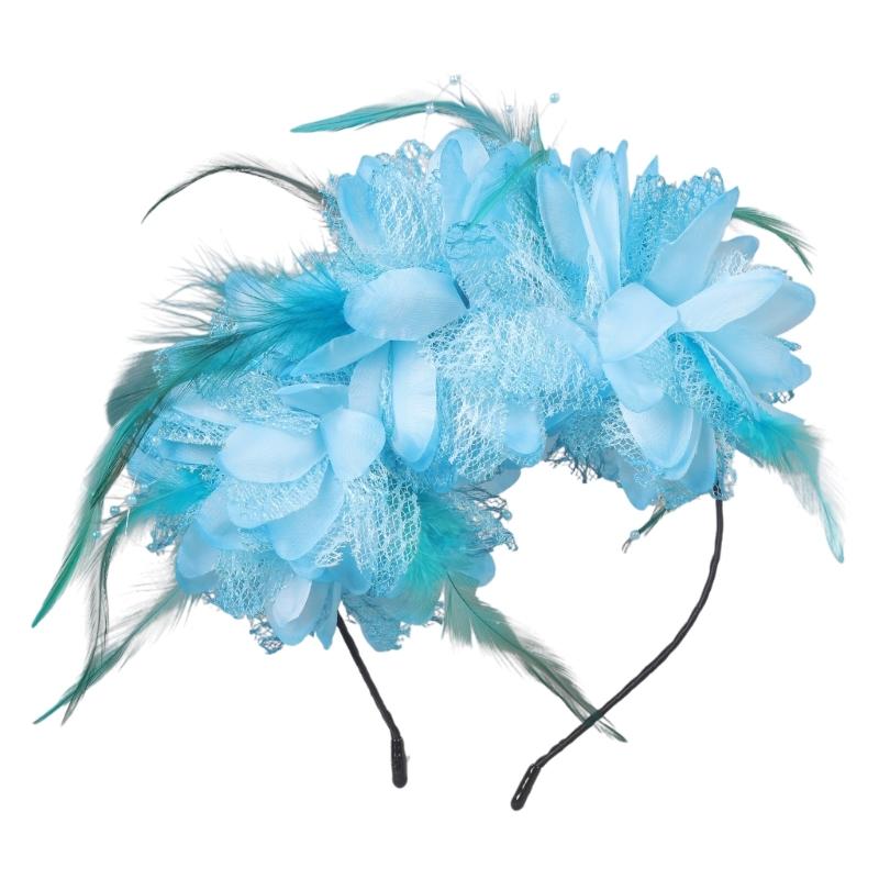 Fabric Flower Headband Feather Flower Hairband Women Evening Party Headpieces