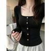 Womens Black U-Neck Long Sleeve T-Shirt Slim Fit Basic Top Casual Wear