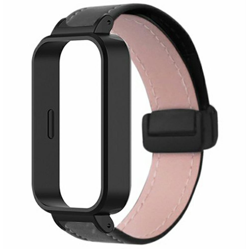 

For Xiaomi Redmi Band 3/Smart Band 9 Active Replacement Watch Band Magnetic Folding Buckle Leather Strap with PC Case Black