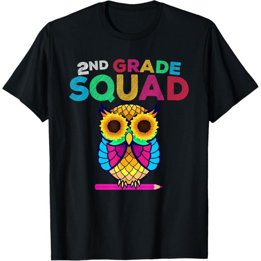 2nd Grade Squad Sunflower Owl Second Grade Teacher Men Women Kids T-Shirt XXXXXL чёрный