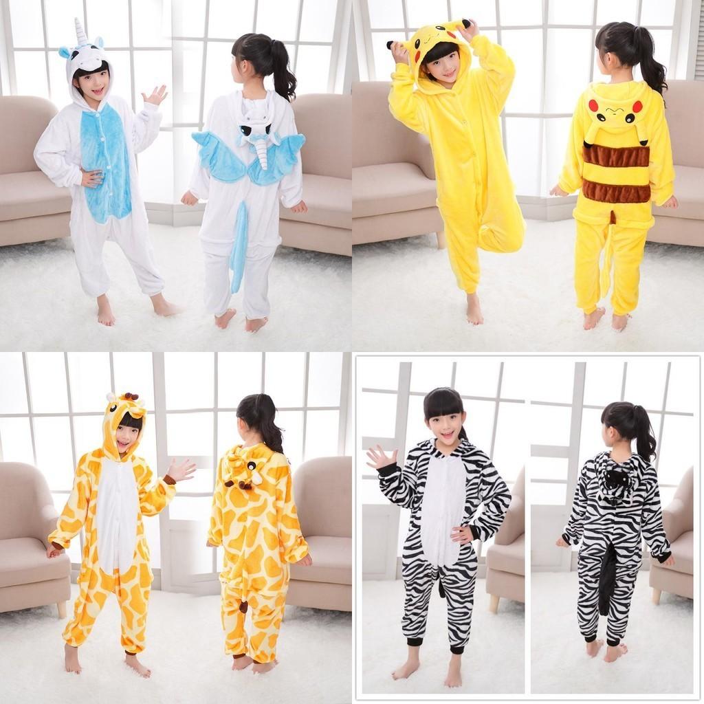 Premium Quality Halloween Kids Pajamas Cosplay Costume Featuring Pokemon Pikachu Dragon Cow Designs