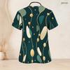 Women Plus Size Dark Green Printed Scrub Top V Neck Short Sleeve With Front Pockets