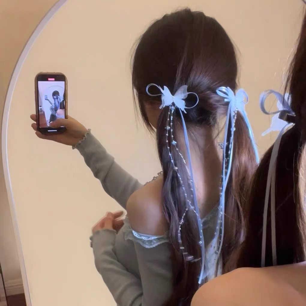 Korean Fairy Ribbon Bow Tassel Hair Clip - Ballet Style