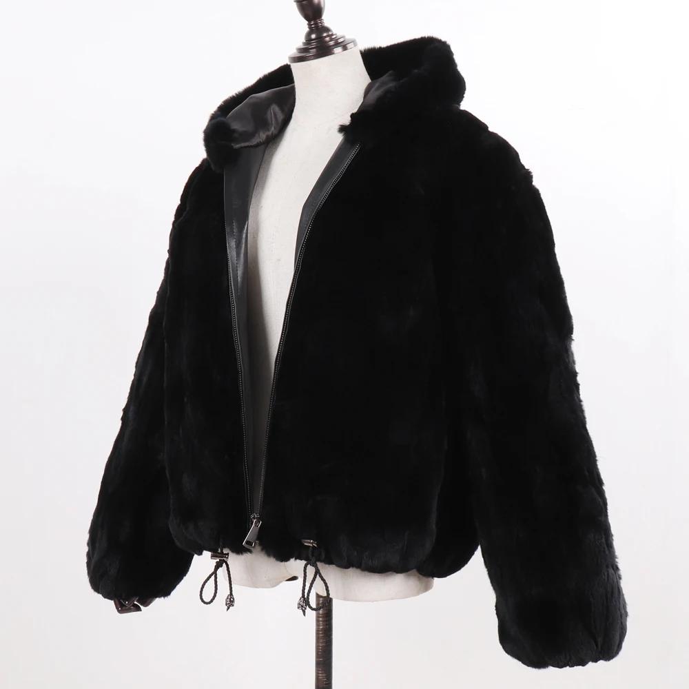 New Women 100% Natural Rex Rabbit Fur Hooded Coats Winter Russian Lady Warm Real Rex Rabbit Fur Jackets Hot Genuine Fur Overcoat
