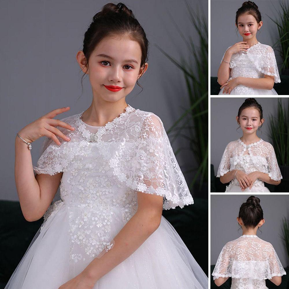 Short Kids Shawls Tulle Mesh Wraps Fashion Lace Cape Cover  Children Girls