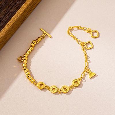 Stilvolles Armband mit antiken Münzen für Damen – Retro Vietnamesisches Sandgold mit glänzenden Perlen und langanhaltender Farberhaltung.