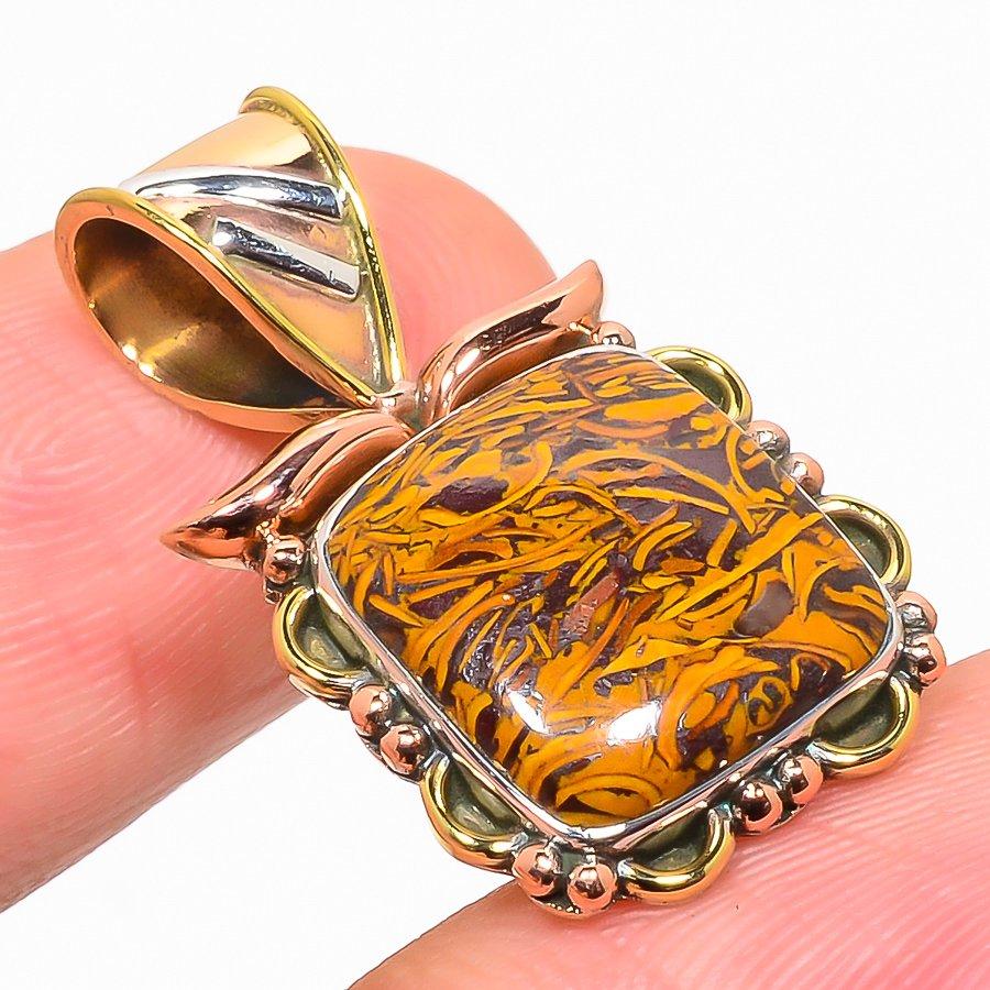 Natural Maryam Jasper TwoTone 925 Solid Sterling Silver Gift Pendant 1.25" o2g89