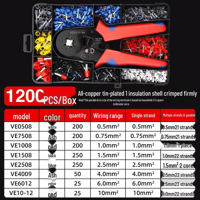 Insulated Wire Connector & Crimping Plier Set: 800/1200/1800 Pcs Tubular Cold-Press Terminals, 6-4A