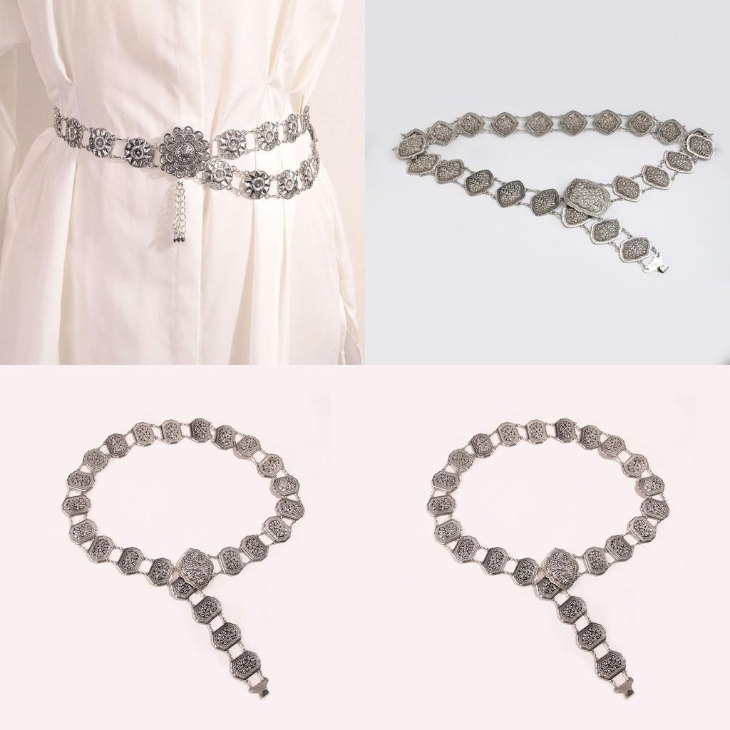 Feminine Metal Waist Chain With Vintage Floral Carving For Traditional Dance And Ethnic Style
