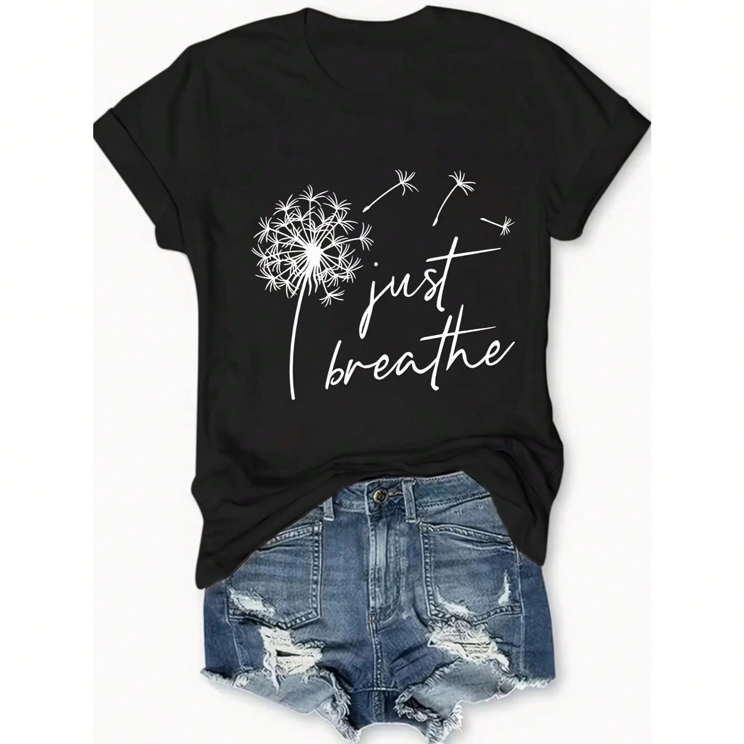 Wounisex s T-Shirts Summer Tops Cute Round Neck Wounisex s T-Shirt Tops Just Breathe Dandelion Print S разноцветный