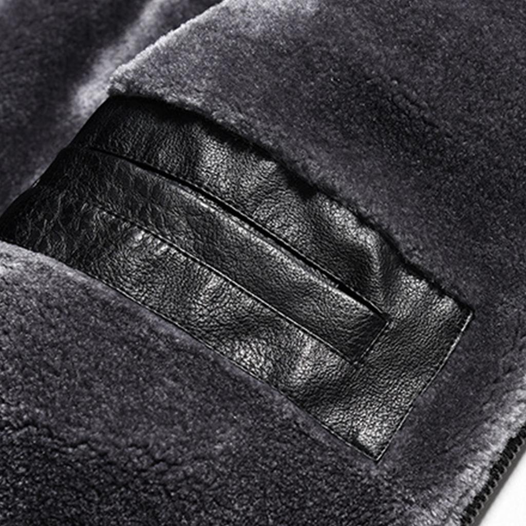 Men's Multi-Pocket Plush Thickened PU Leather Jacket Business Casual Jacket