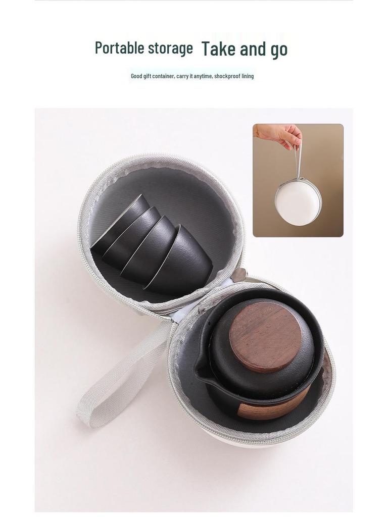 Portable Travel Tea Set: Teapot, Four Cups, and Storage Bag for Outdoor Camping.