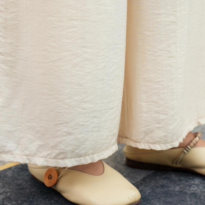Women's Summer Silk Linen Wide-Leg Pants: Literary Solid Color, Elastic Waist, Loose Fit, Thin Fashion Leggings.