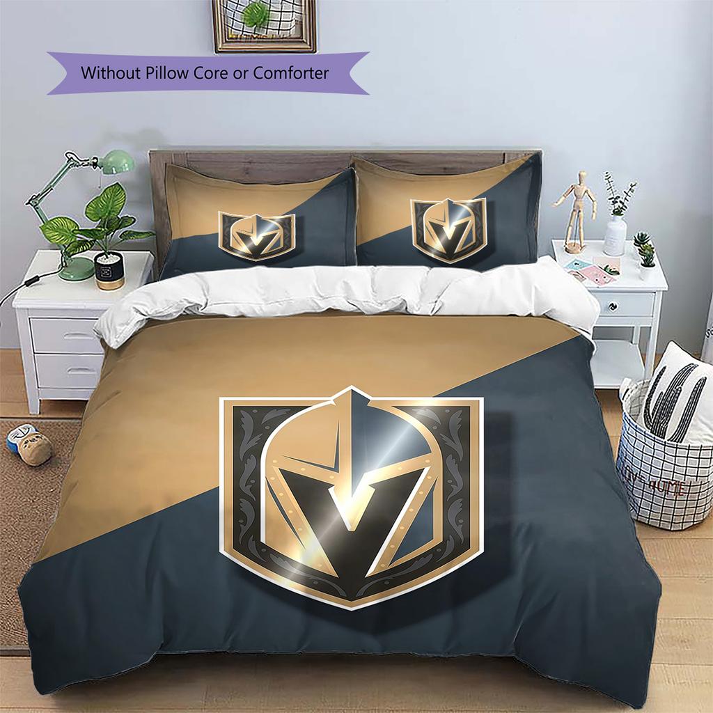 Ensemble de couette à motif Vegas Golden Knights2 Décoration de maison Cadeau (1 * housse de couette + 2 * taie d'oreiller sans garnissage)
