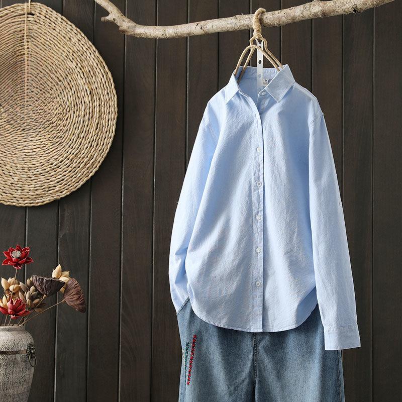 

Уникальный дизайн однотонной рубашки для женщин на весну и осень: Профессиональный, универсальный, способствующий похудению и удобный XXL синий