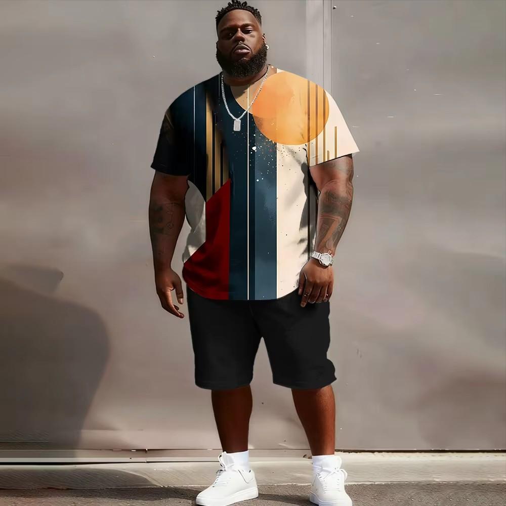 Men's Short Sleeve Set: Textured Edge Vibe - 2-Piece Big & Tall Fit, Soft Fabric, Sleek Herringbone Texture