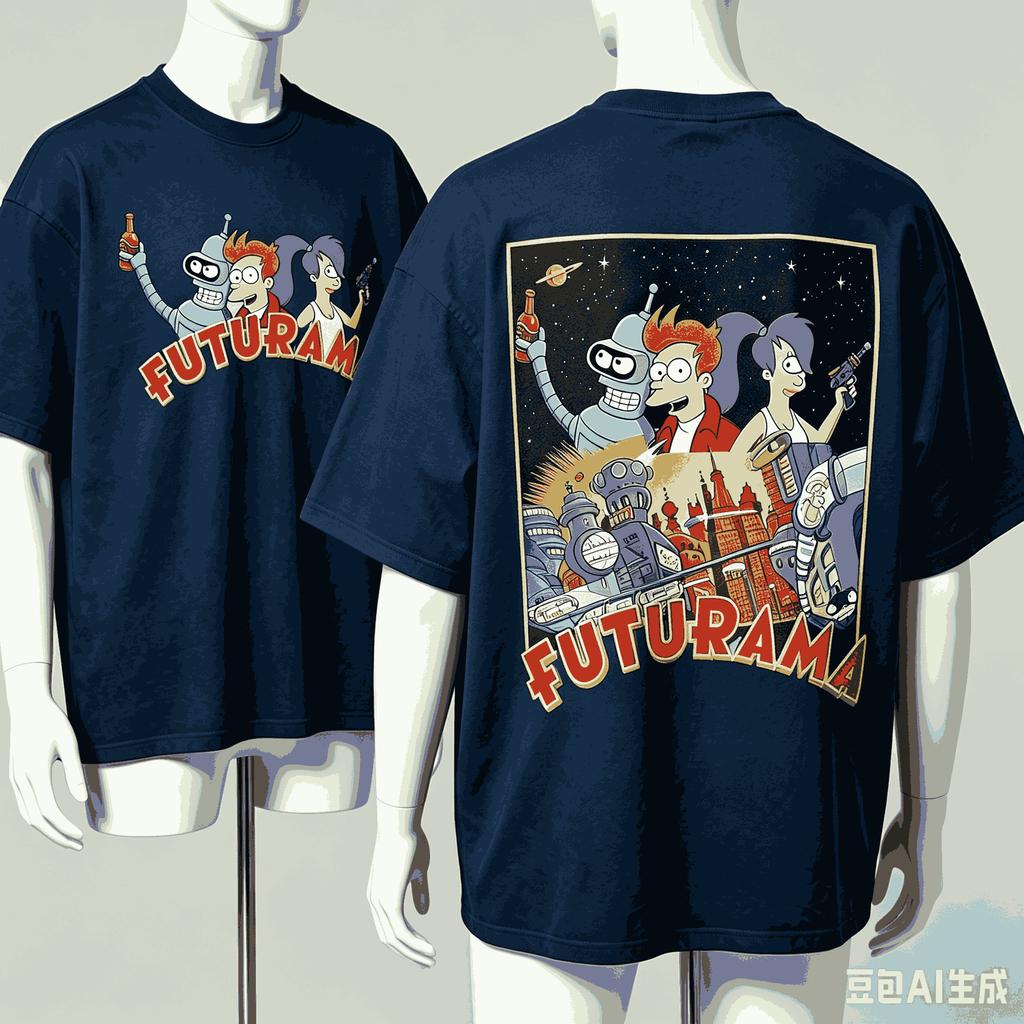 Futurama Für Fan Geschenk T-Shirt Unisex Unisex Harajuku Oversized Unisex Kurzarm Streetwear Hohe Qualität Paare Atmungsaktiv Weich