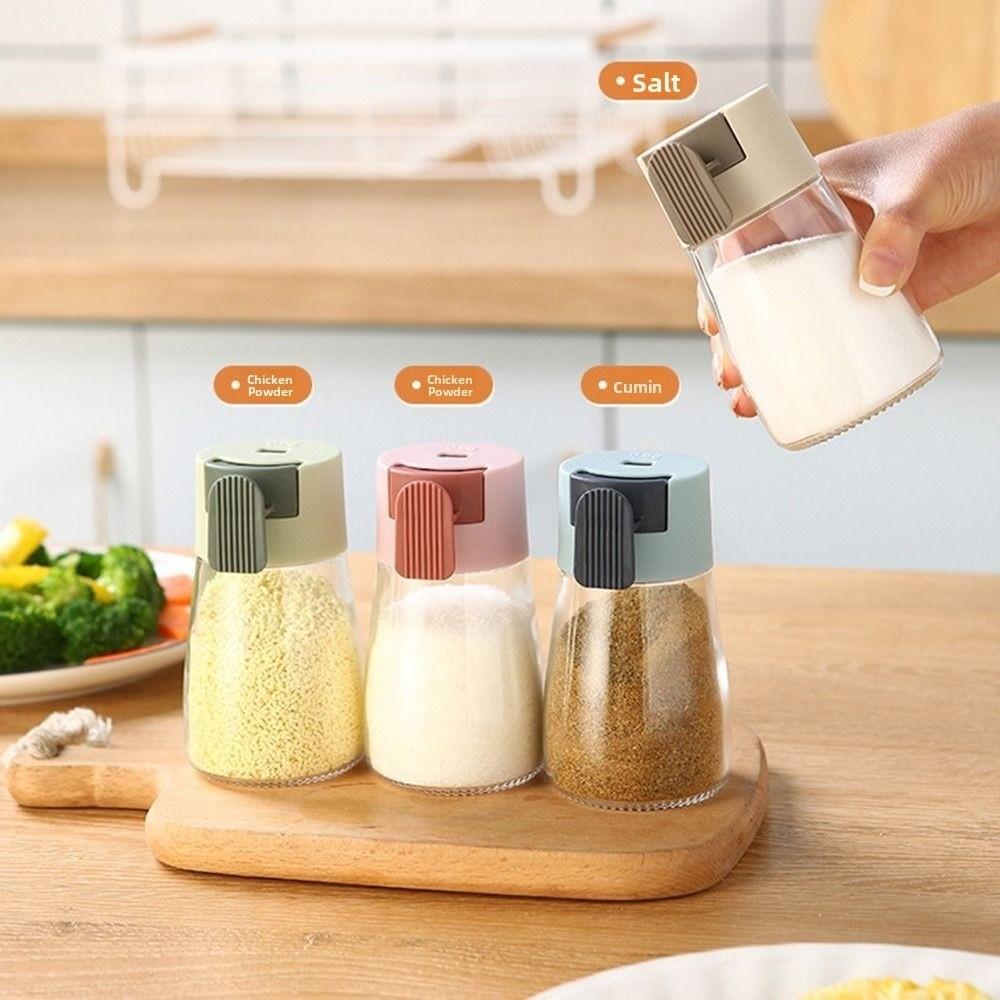 4Pcs Press Type Quantitative Salt Glass Bottle 0.5g Sealed Condiment Jars  Cumin Powder