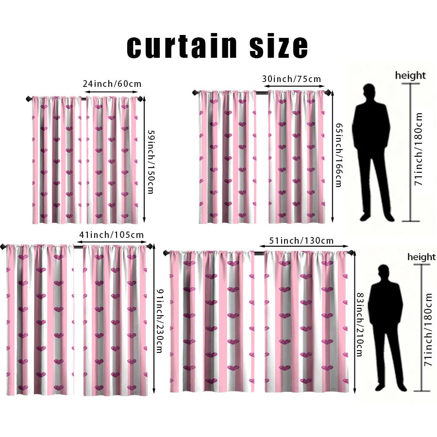 2 Stück rosa und weiße herzförmige Vorhänge   süßer Stil   Schlafzimmer und Wohnzimmer   Dekorative Vorhänge mit Stangentaschen