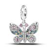 Copper Metal Blue Murano Bead Component Pansy Flower Dangle Charm Bead Component Compatible With Authentic Original Brand Bracelet High Quality Fine
