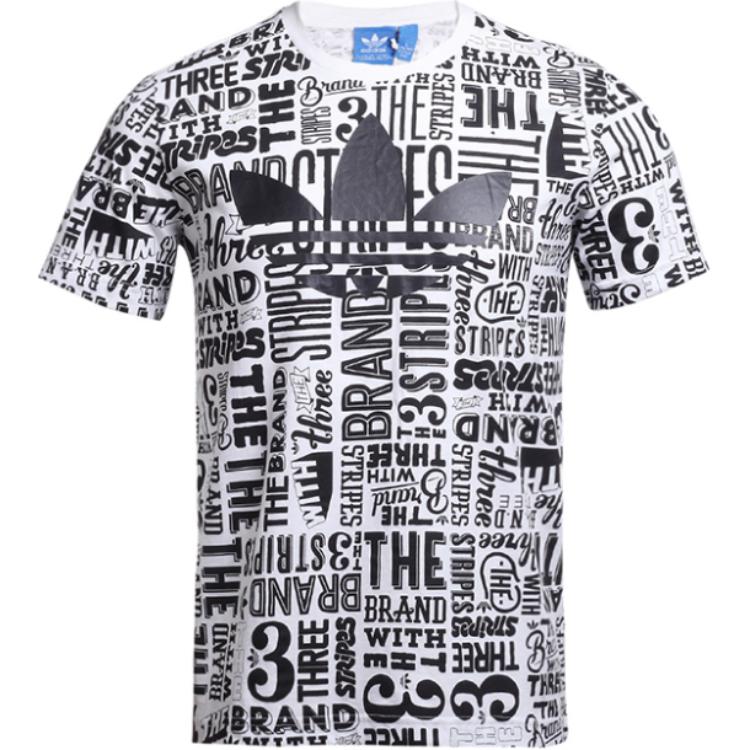 

Adidas Originals Logo Print Round Neck Short Sleeve T-Shirt Men Tops Black White AO0937 XS