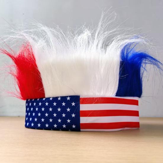 Novelty Patriotic Fuzzy Headband Independence Day Headband Comfortable Hair Accessory Creative Red White Blue Wig Hat Independence Day Empty Top Fans
