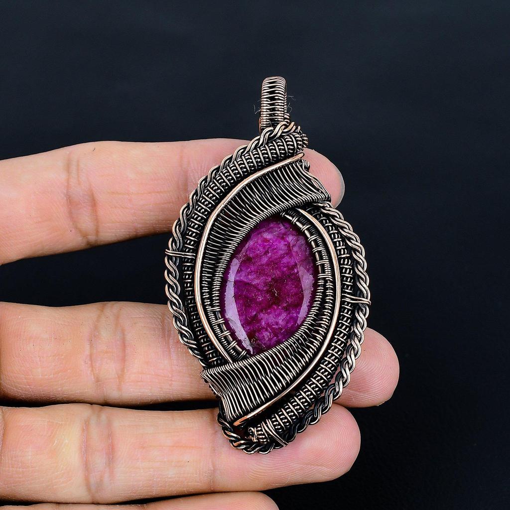 Ruby Zoisite Pendant Gemstone Jewelry, 999 Copper Wire Wrapped Handmade Pendant, Latest Design Jewelry