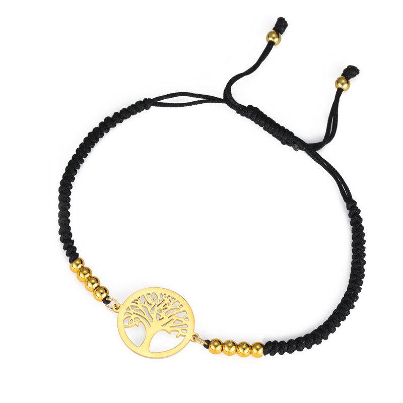 Adjustable Red Cord Bracelet With Hollow Tree Of Life Round Pendant Versatile Metal Chain Jewelry For Women And Men