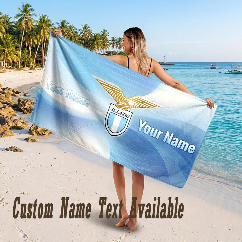Lazio FC Design Beach Towel Custom Text Large Towel for Beach Vacation
