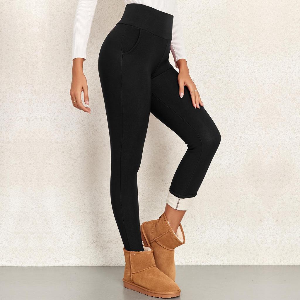 Women's High Waisted Fleece-Lined Lambswool Leggings