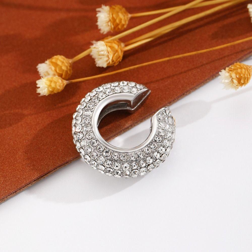 Retro Copper C Shape Ear Cuff Crystal Metal No Piercing Earrings Irregular Shape Thick Rhinestone Stud Earrings Daily