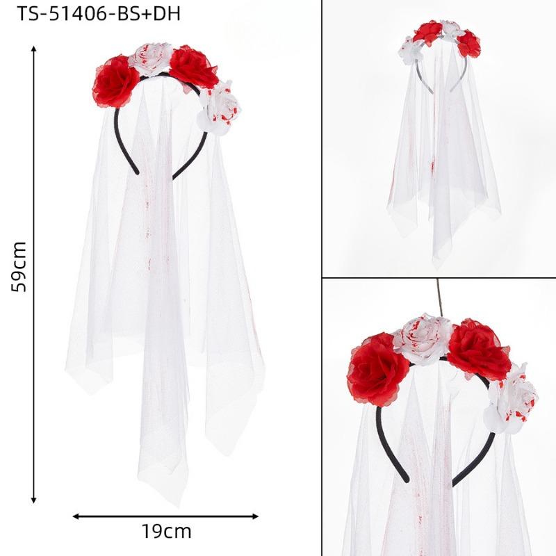 Halloween Veil Black Veil Day of The Dead Terrifying Eyeball Headwear Rose Hairband Blood Veil