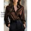 DAFIFY Women's Fashion Casual Spring Autumn Solid Color Print Long Sleeve POLO Neck Blouses & Shirts