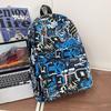 Middle School Students' Large Capacity School Bag Unisex Waterproof Backpack Graffiti Print Backpack