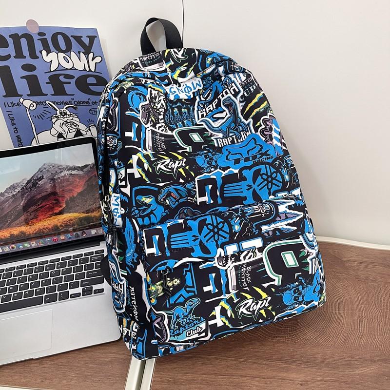 Middle School Students' Large Capacity School Bag Unisex Waterproof Backpack Graffiti Print Backpack