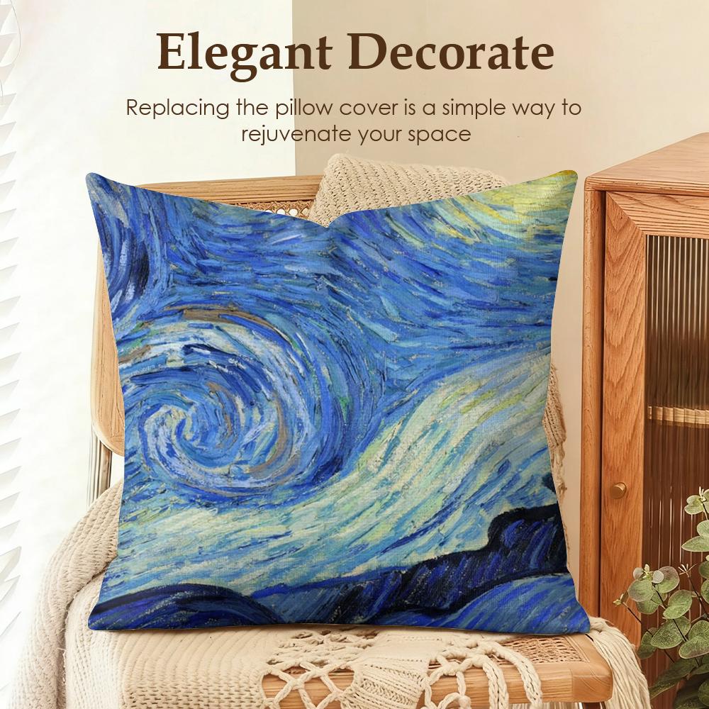 Color Van Goghs Starry Night Cushion Cover Natural Linen Organic Fabric DoubleSided Printing Sofa Home Decor Gift Pillow Case